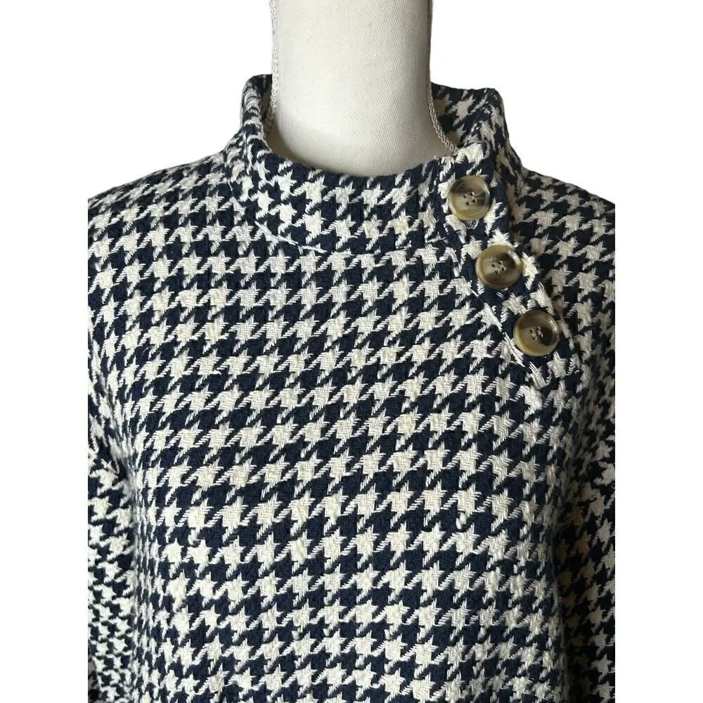 ZARA Blue & White Houndstooth High Neck Sweater Top Sz XS